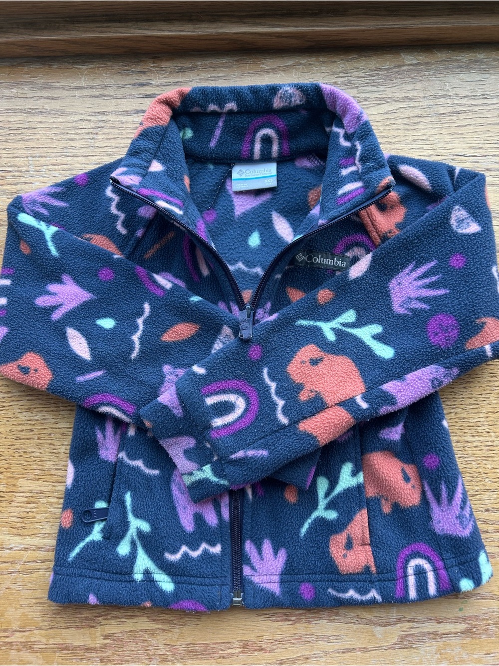 Columbia Girls' Navy Multi-Color Fleece Jacket Print Sz XXS Fall Winter